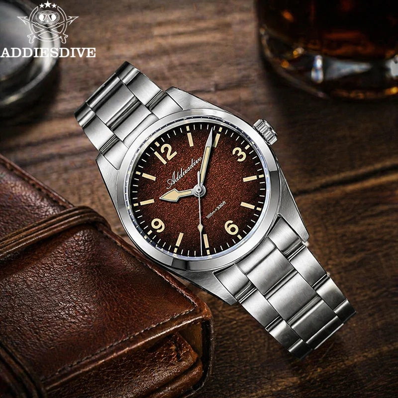 ADDIESDIVE Men's Quartz Watch Top Brand 36mm Sapphire Glass 100m Waterproof Wristwatch Stainless Steel Luminous Luxury Watches