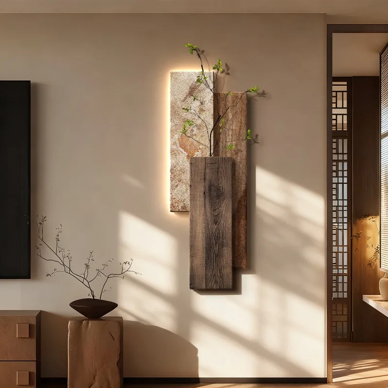 TV background wall hanging painting green plants high sense living room mural minimalist texture entrance wall painting