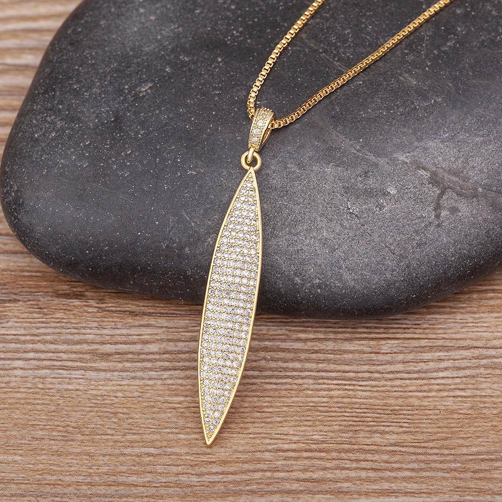 Nidin Classic Gold Plated Full Zircon Geometric Pendant Necklace Hot Selling Minimalist Simple Design Everyday Wear Jewelry Gift