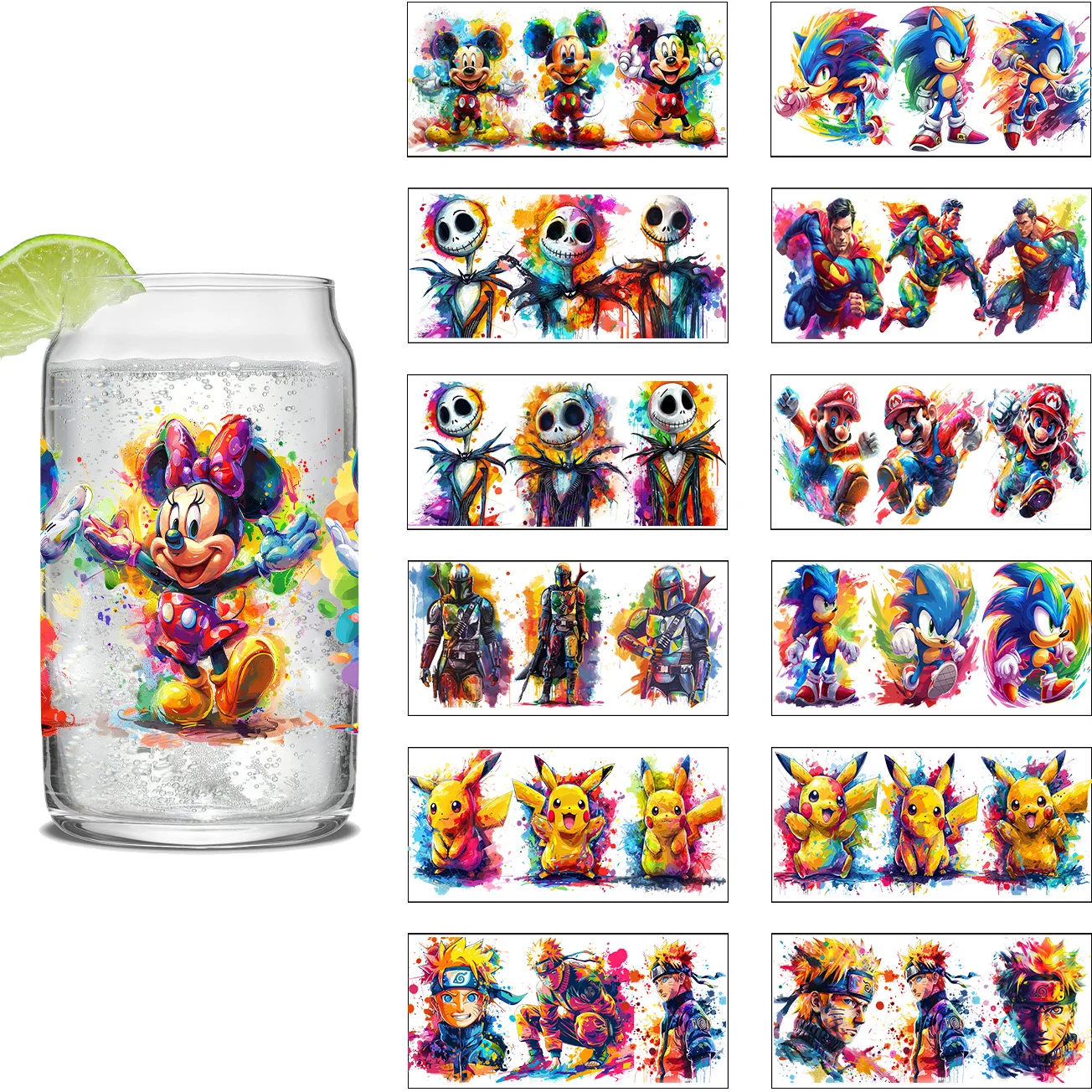 

Miniso anime Series Easy peel waterproof DIY Decals 3D transfers uvdtf crystal stickers 16oz uv dtf tumbler cup wraps sticker