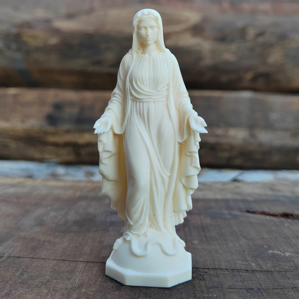 Escultura de Resina Branca da Virgem Maria de 3,8 Polegadas, Estilo Clássico, Tema Cultural, Adequada para Decorações de Halloween, Presentes para Homens, Presentes de Inauguração de Casa, Decoração de Quarto, Decorações de Lareira, Presentes de Aniversár
