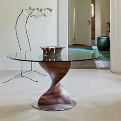 Black Walnut Glass round Dining Table Modern Designer Living Room Tempered Dining Table Minimalistic Square Art