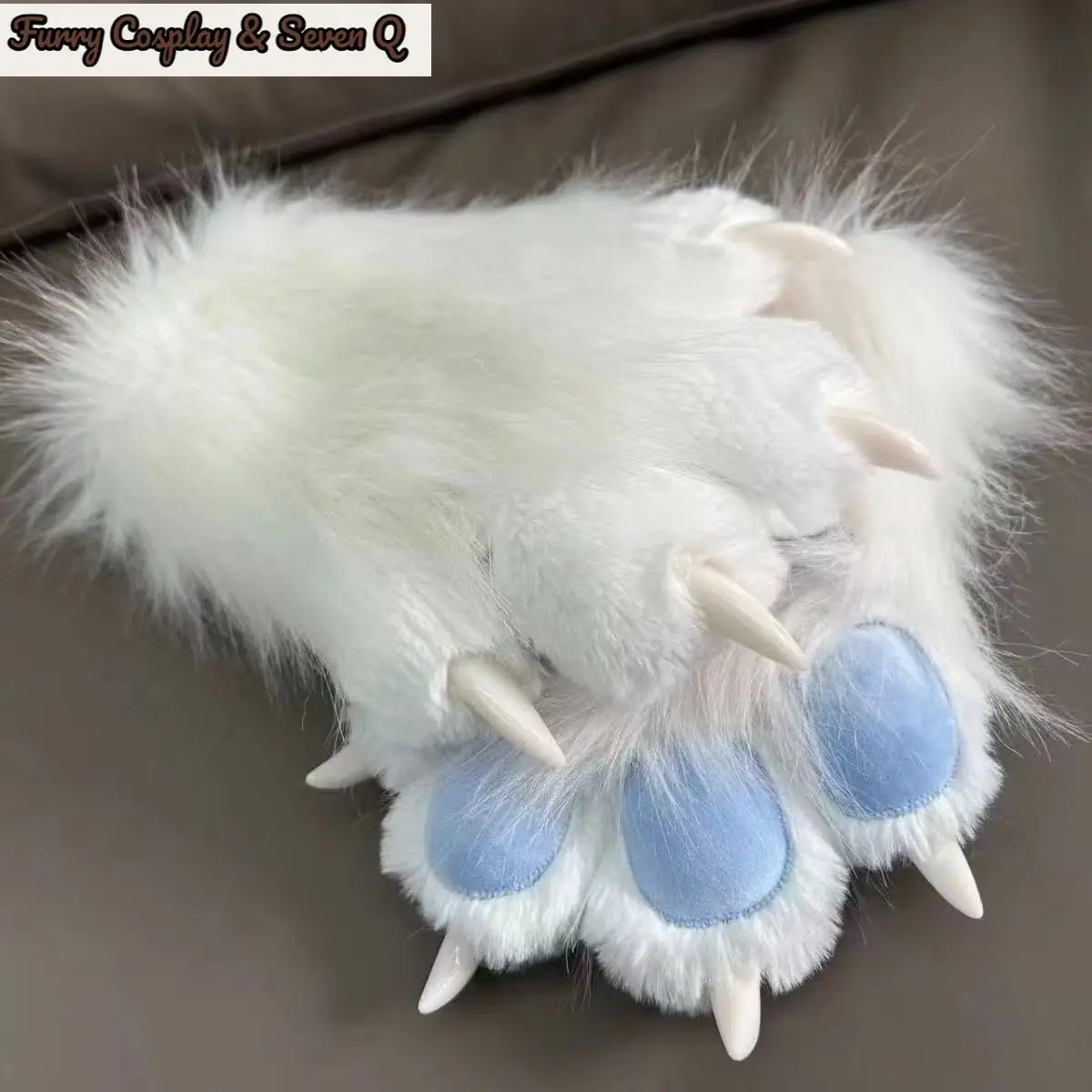 Furry Cosplay& Seven Q Furry Paw Gloves, Animal Cosplay Claws with Nails, Cute Plush Cat Paw Gloves for Costume Party 3