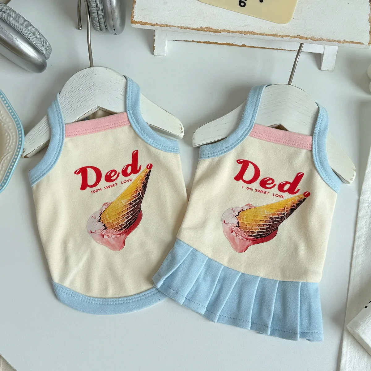 

Pet Cute Ice Cream Vest Teddy Spring Clothing Small Dog Cat Pet Dress Couple Outfit Dog Clothes for Small Dogs Puppy Clothes
