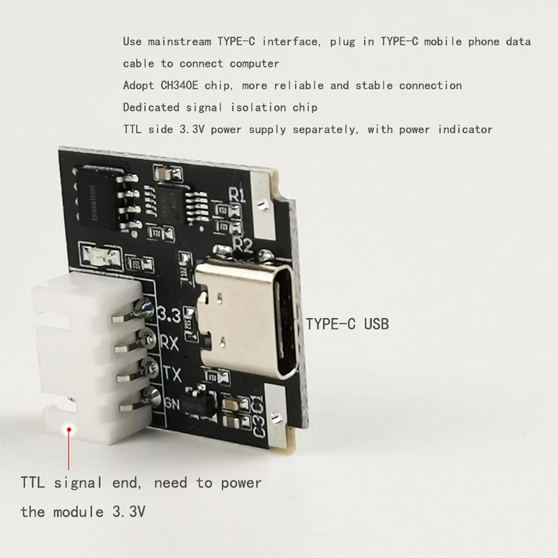 USB-C à la technologie de carte d'UART de port série isolée USB à la technologie 3.3V de TTL TYPE-C la brosse de mise à niveau de câble de téléchargement industrielle