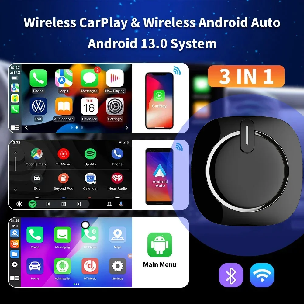 

Беспроводной адаптер Carplay Android Auto QCM62258Q 128G Мультимедийный плеер GPS-навигация Wi-Fi 4G Совместимость IOS Android13 Aibox