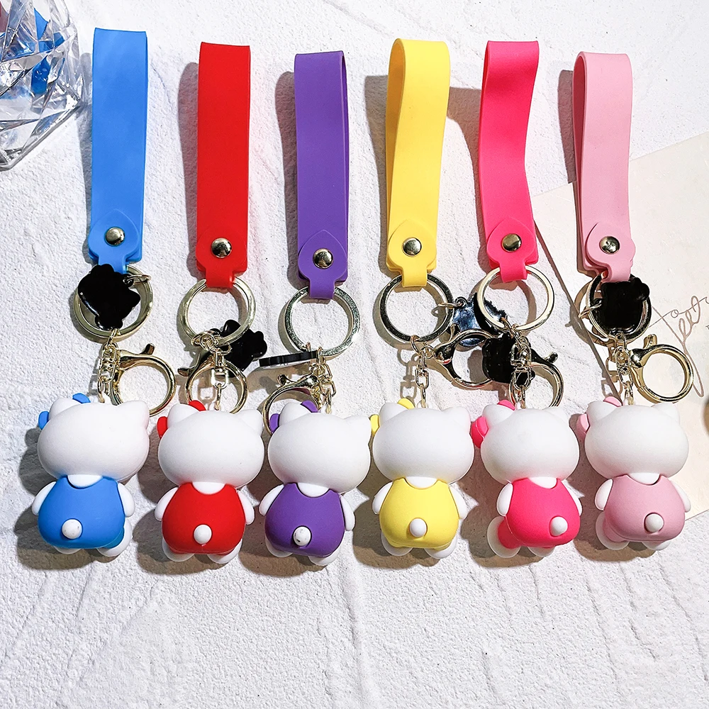 Hello Kitty Keychain Cartoon Doll Jewelry Sanrio Kawaii Kt Pvc Soft Rubber Car Keychain Role Playing Accessories Gift