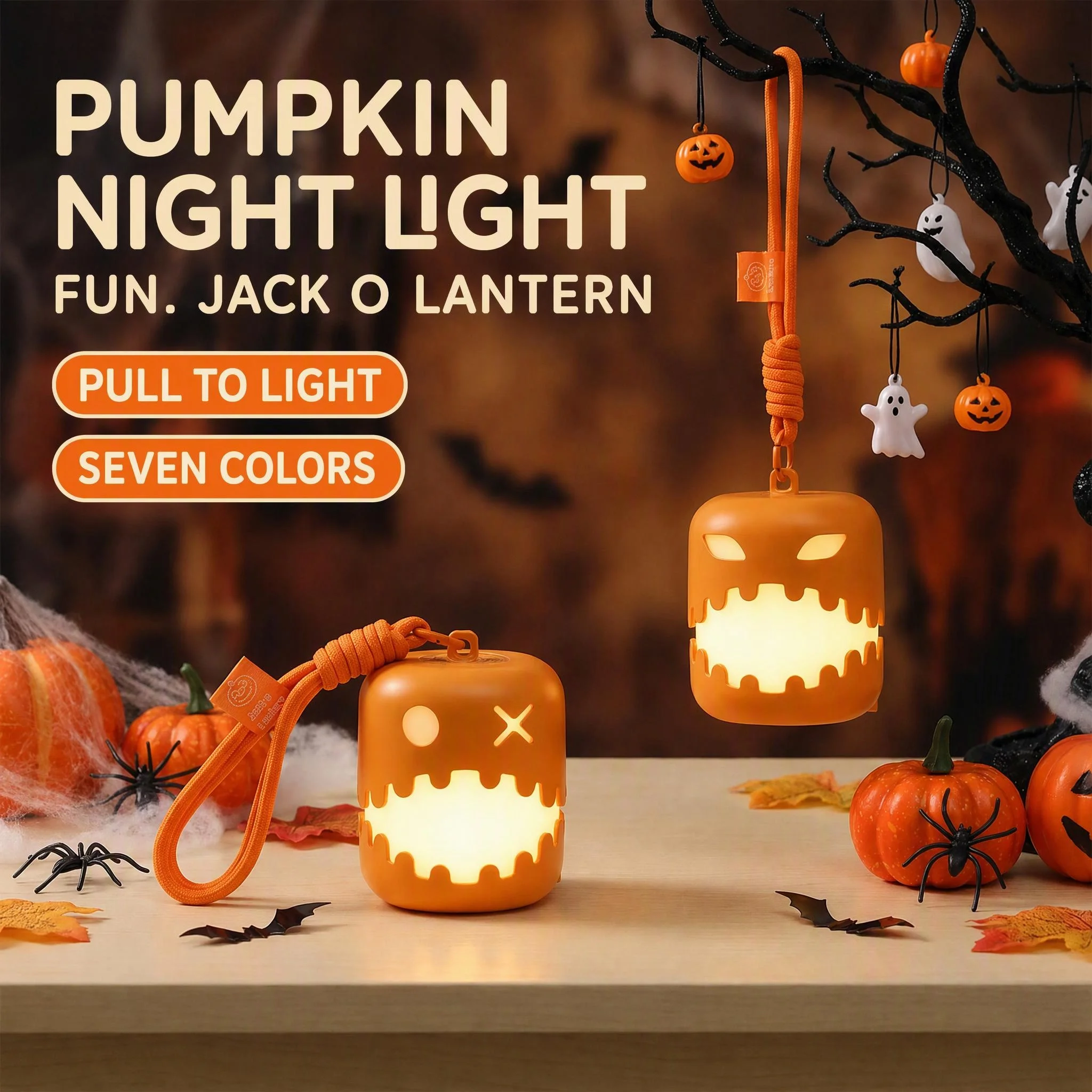 New Creative Halloween Pumpkin Night Light — Quirky 7-Color Glowing Party Decoration & Gift with Pull Cord Switch