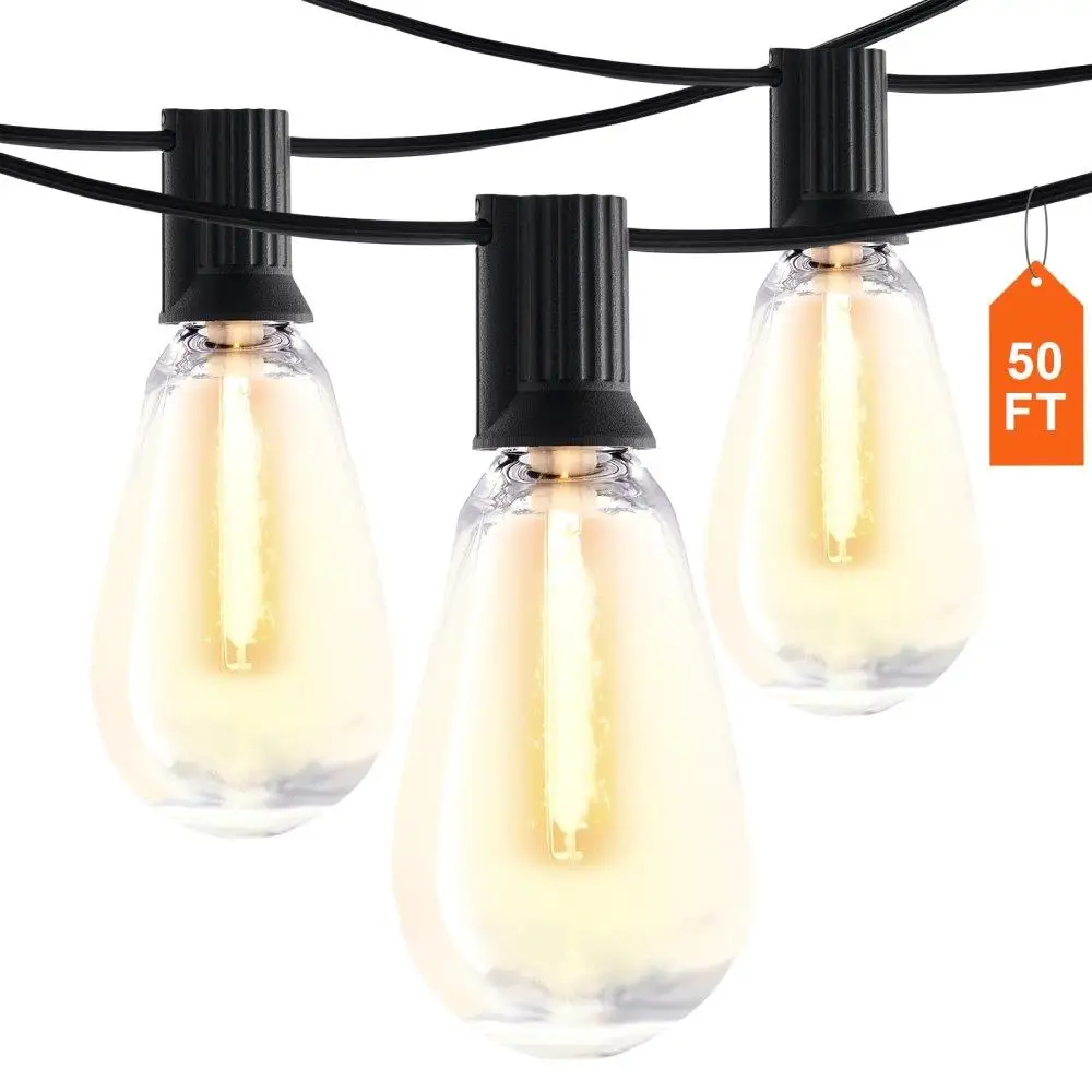 

50FT Outdoor String Patio Lights Waterproof 15 S14 Shatterproof Bulbs