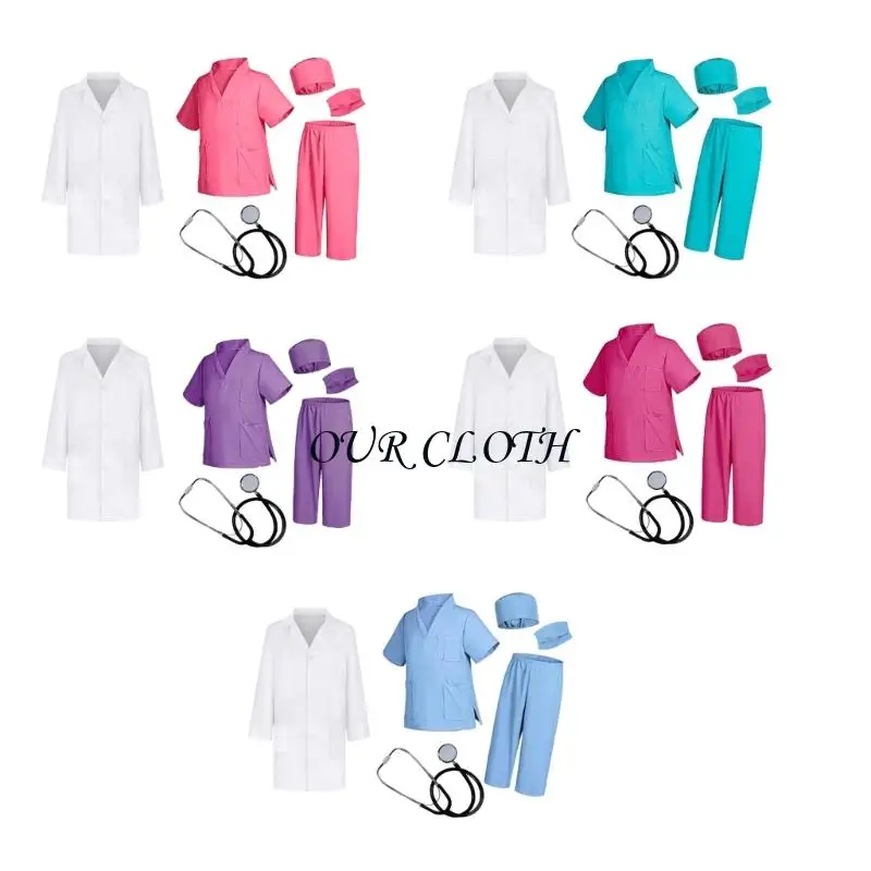 Dziecięcy lekarz do odgrywania ról kostium 6-częściowy zestaw z miękkiej bawełny strój do odgrywania ról wiele kolorów