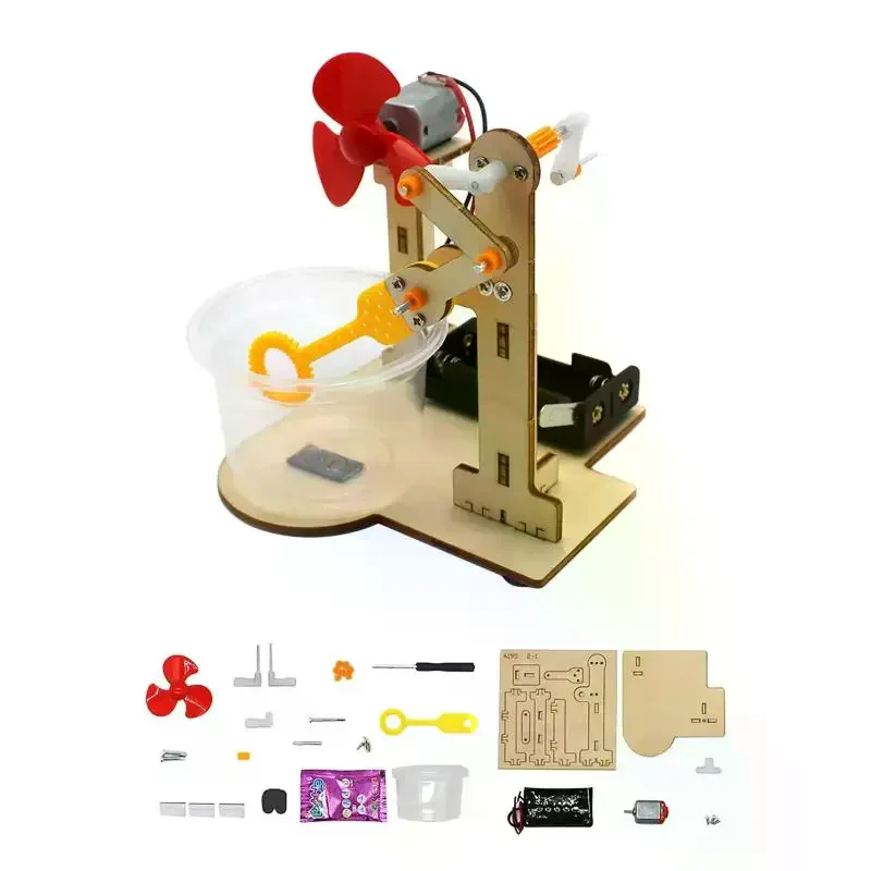 1 Set Early Learning Toy Technology Wooden DIY Hand Cranked Bubble Machine Toy For Kids Science Experiment Teaching Aids