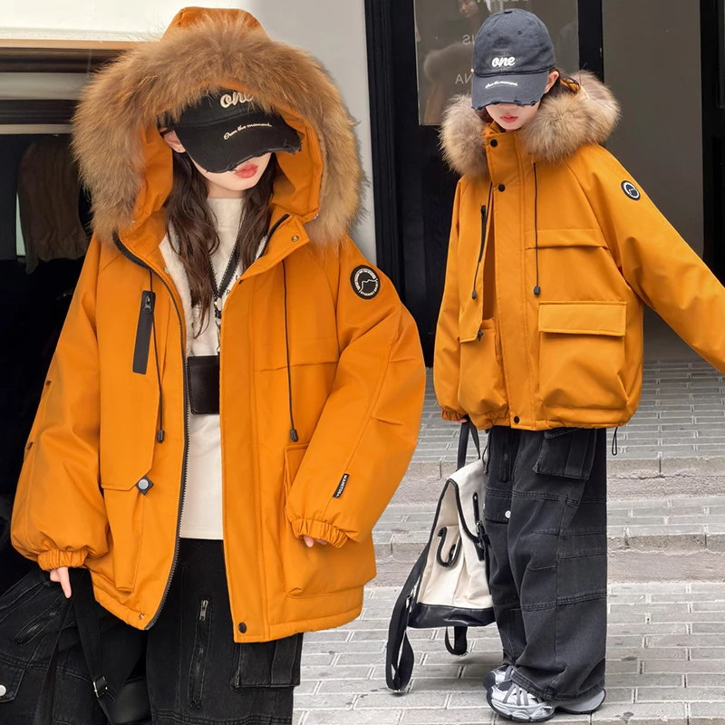 2025-hiver-fille-fourrure-grand-col-de-cheveux-epais-coton-manteau-enfants-fourrure-de-raton-laveur-charge-manteau-garcons-escalade-coton-manteau