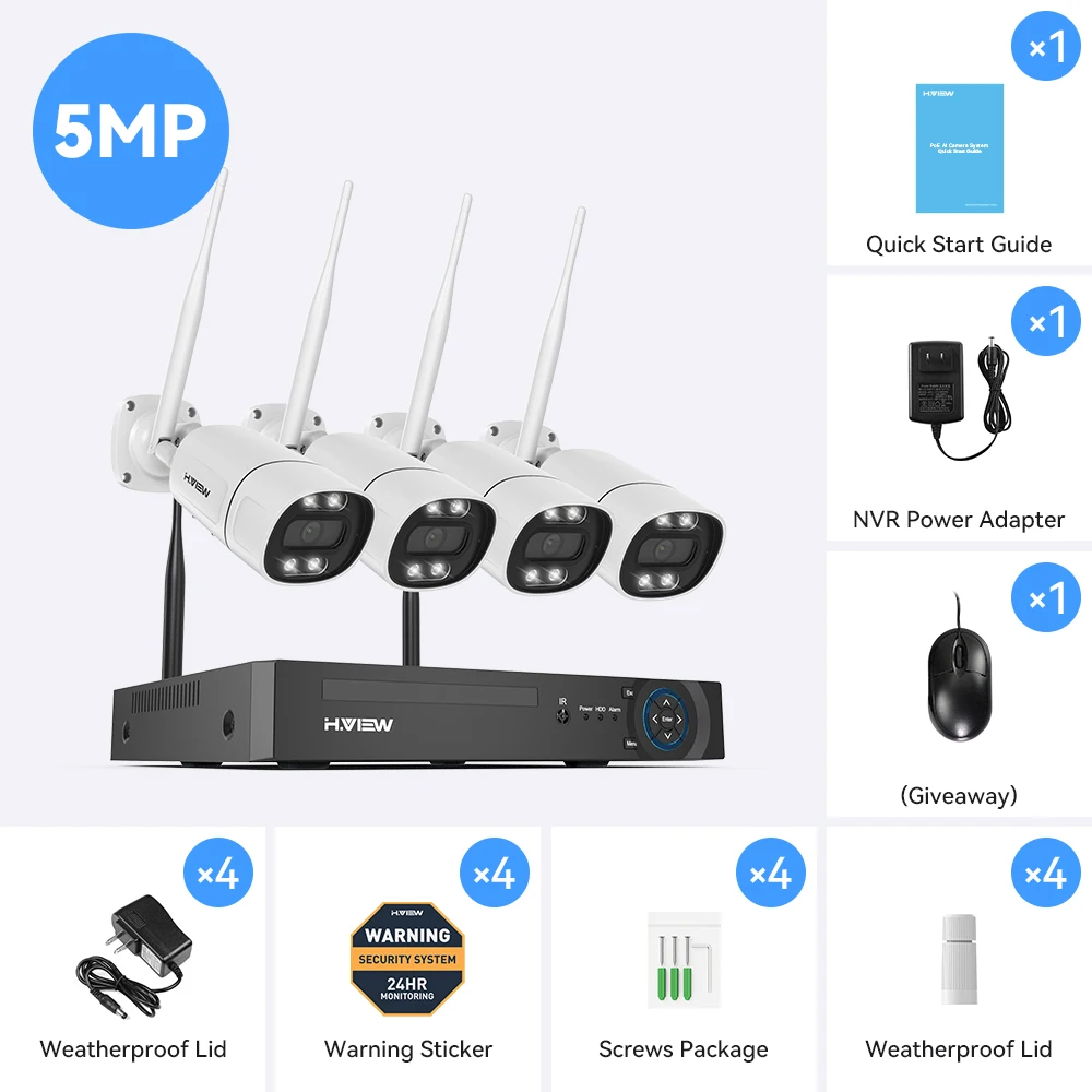 H.view 8CH 5mp Draadloze Wifi Camera Beveiligingssysteem CCTV Camera Video Surveillance Kit NVR Binnen Buiten Tweeweg Audio Xmeye