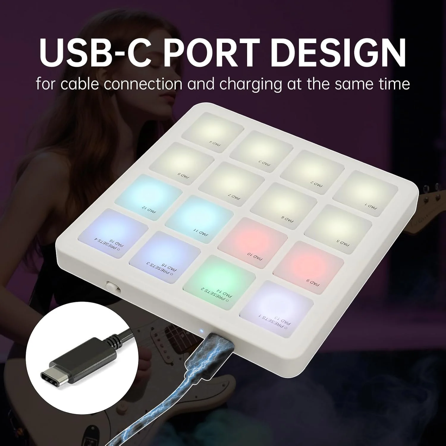 M-VAVE SMC-PAD Pocket Wireless MIDI Controller - 16 RGB Pads, Bluetooth, USB-C, Portable Battery-Powered for Music Production