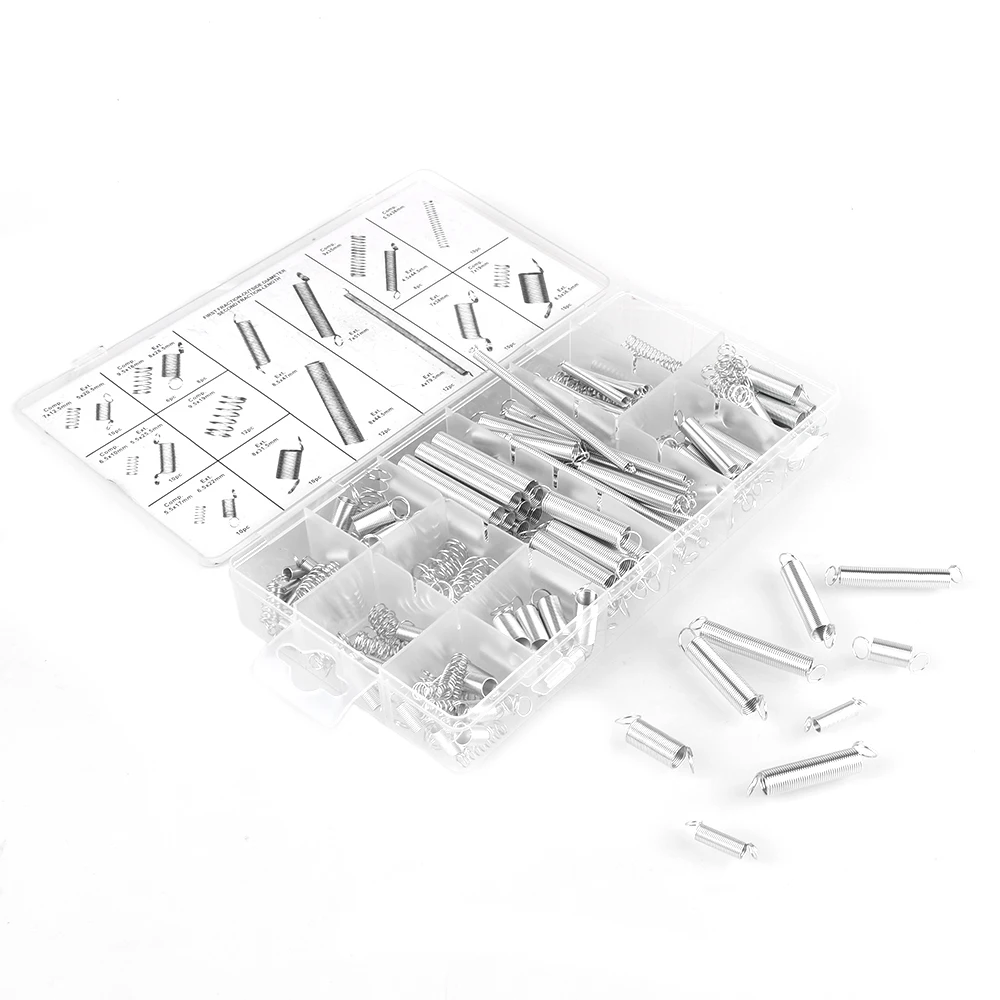 Tension Spring Hardware Tool Spring Set Accessories Extension And Compression Coil Metal Steel Assorted With Storage Box