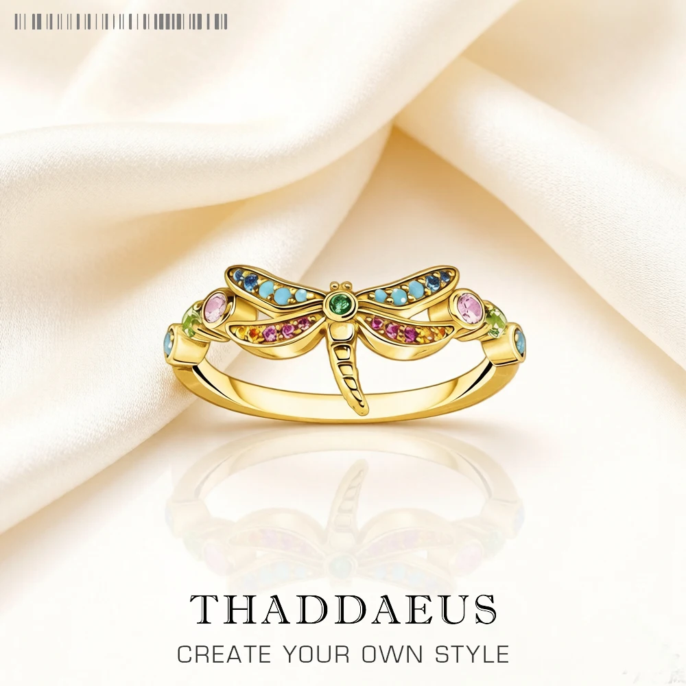 

Ring Dragonfly With Coloured Stones Europe Bohemia Jewerly For Women Creative Gift In 925 Sterling Silver