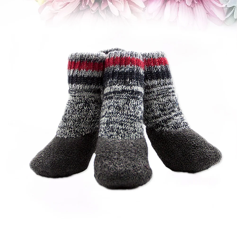 

4pcs Pet Warm Padded Dog Socks For Indoor Outdoor Non-Slip Waterproof Dirt Proof Light Soft Classical Style Pet Dog Socks