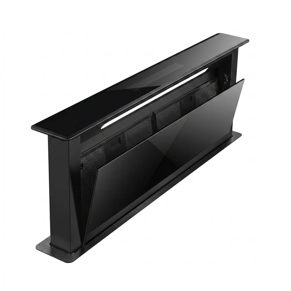 

900cm Slim Electric Downdraft Range Hood Glass Panel Slide-out Cabinet Ventilated Design Low Noise Class a Energy Hotel Home Use