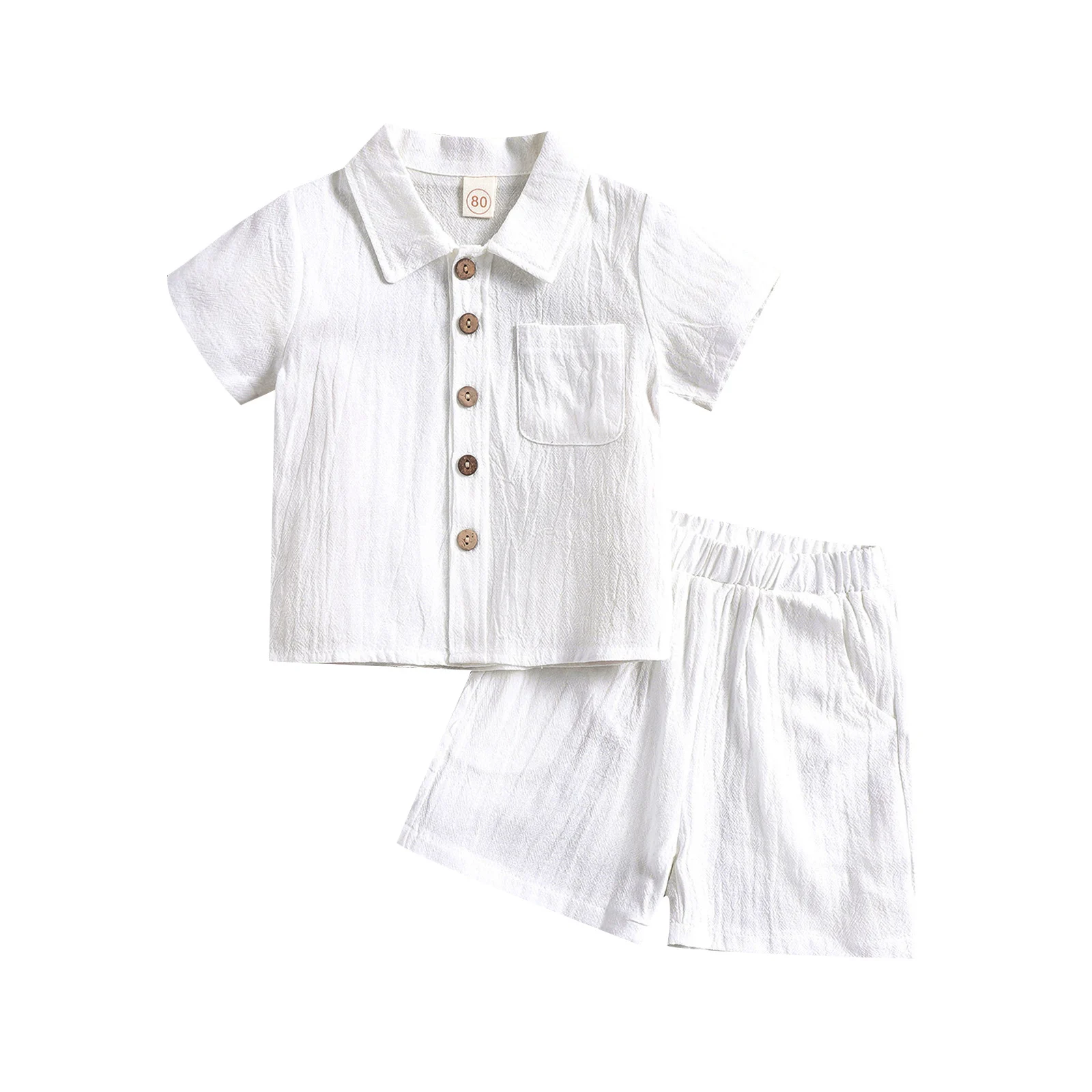 2022-03-09 Lioraitiin 0-4Years Toddler Baby Girl Boy Summer Clothing Set Short Sleeve Solid Turn-Down Collar Shirt Shorts