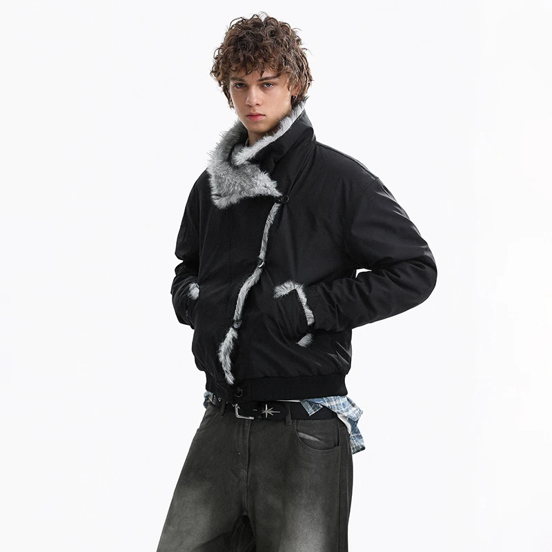 LUZHEN Warm 2026 Liner Winter Stylish Thickened Faux Fur Parka Jacket Men Fashion Elegant Handsome Cross Placket Clothes JY9166