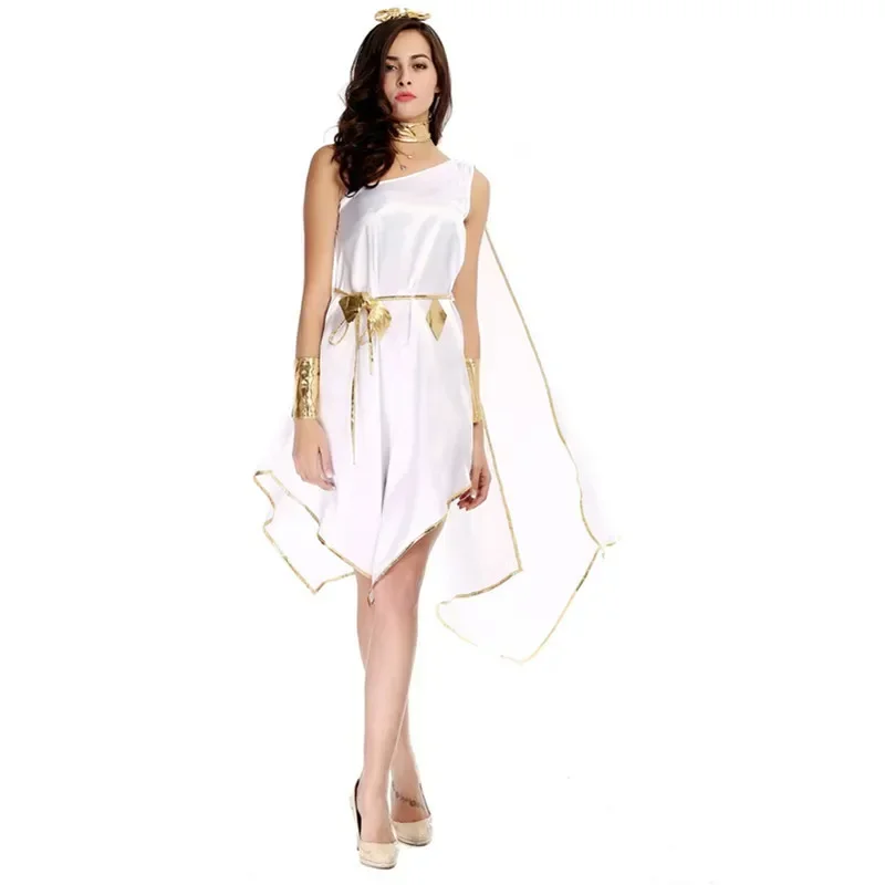 Costumi Cosplay di Halloween Vestito da principessa Donne sexy Toga romana Robe Dea greca Abito lungo bianco senza maniche MN3