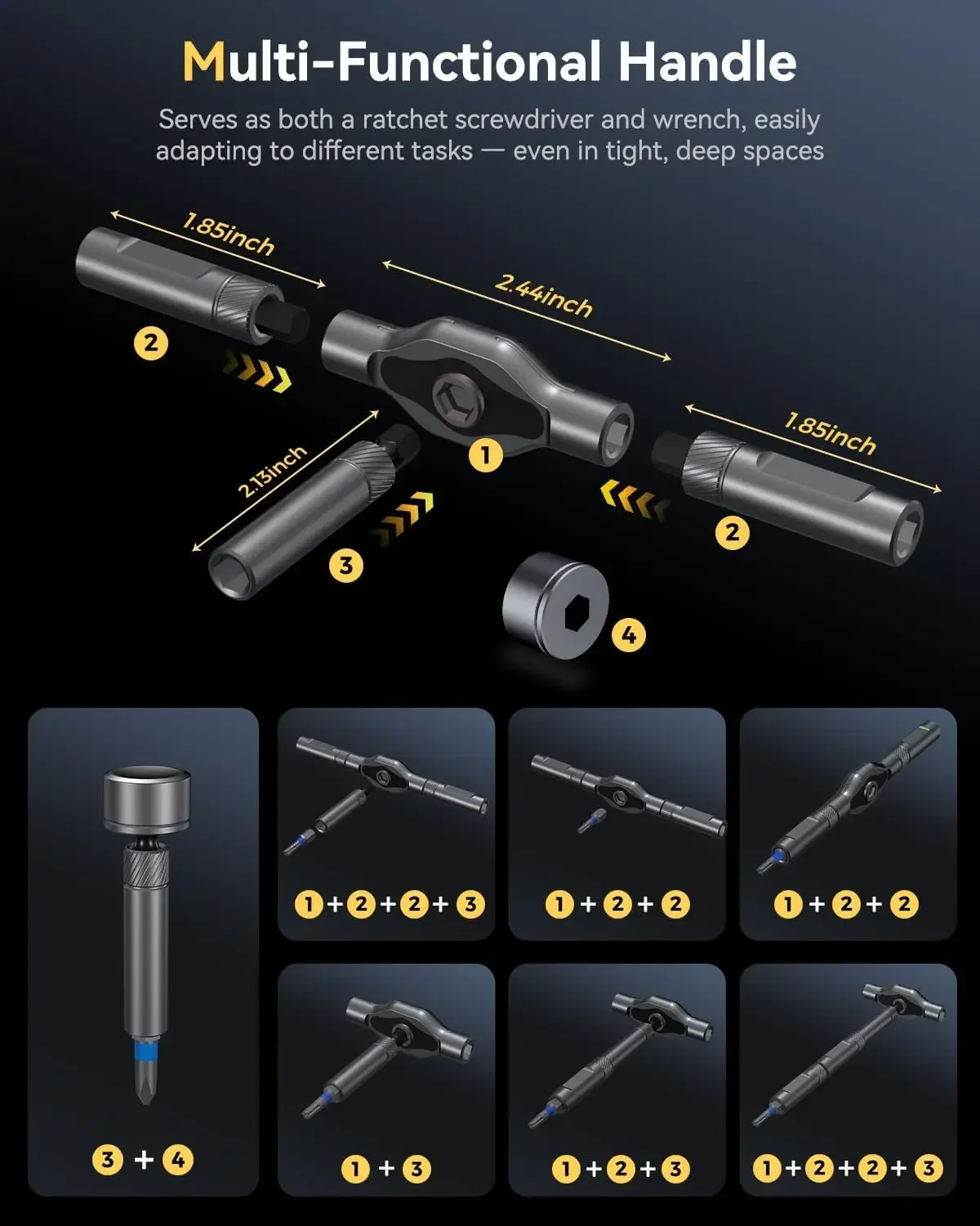 74 in 1 Ratchet Screwdriver Set, 71 Position Magnetic Ratchet Screwdriver, S2 Steel, 360 ° Ratchet Wrench, Electronic Products Multifunctional T-Handle, Computer, Camera, Bicycle Repair, Men's Gifts