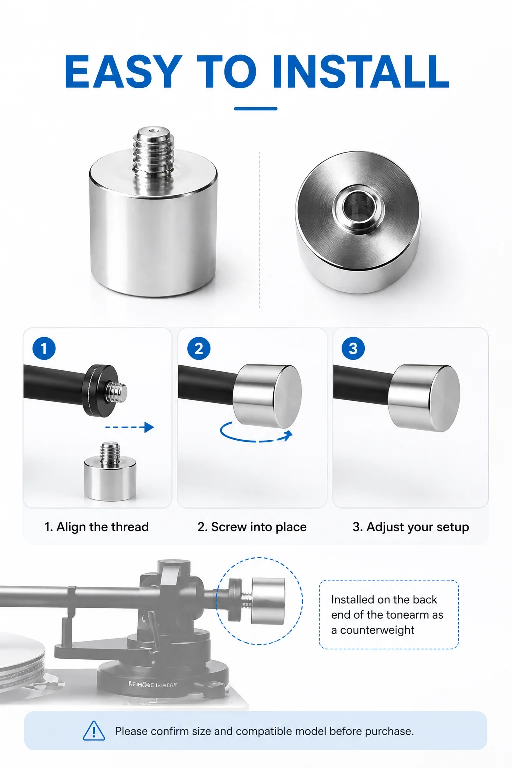 LINGYAN AUDIO Tonearm Counterweight for Technics 1200MK2 MK4 MK5 12mm Metal Vinyl Turntable Balance Replacement Part
