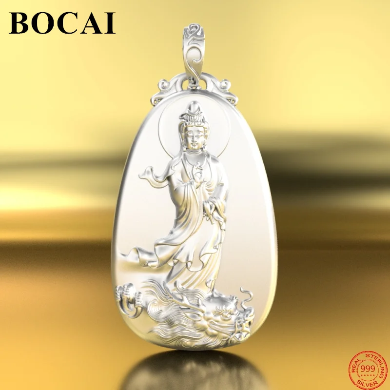 BOCAI S999 Sterling Silver Pendants for Women Men New Fashion Standing Avalokitesvara Dragon Guardian Buddha Jewelry Wholesale