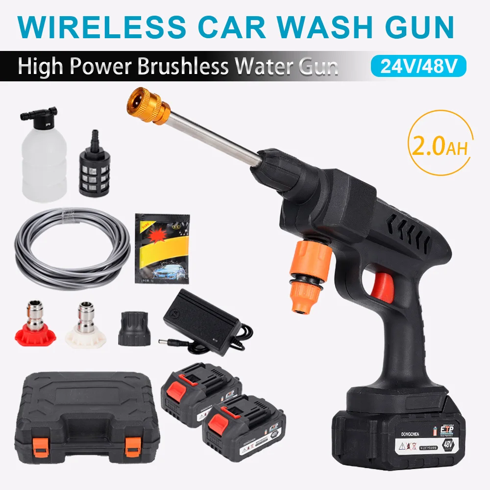 360W 48V High Pressure Water Gun Charging Portable Car Washing Machine Brush With Lithium ABS Battery Wireless Car Washing Gun