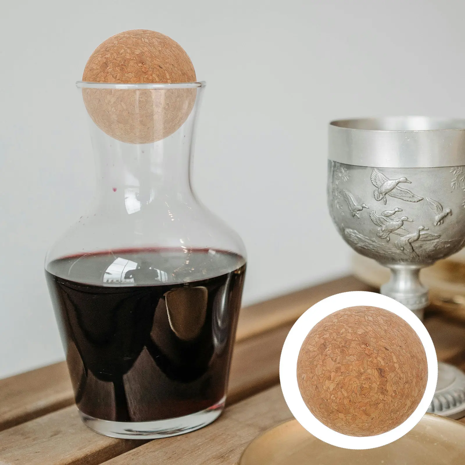 2Pcs Spherical Wooden Ball Bottle Stoppers High-Density Wood Airtight Seal Decorative Glass Decanter Jars Kitchen Bar