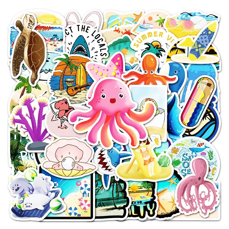 2Sets = 100Pcs Marine Series Biological Stickers Water Cup Computer Luggage Refrigerator Waterproof Stickers