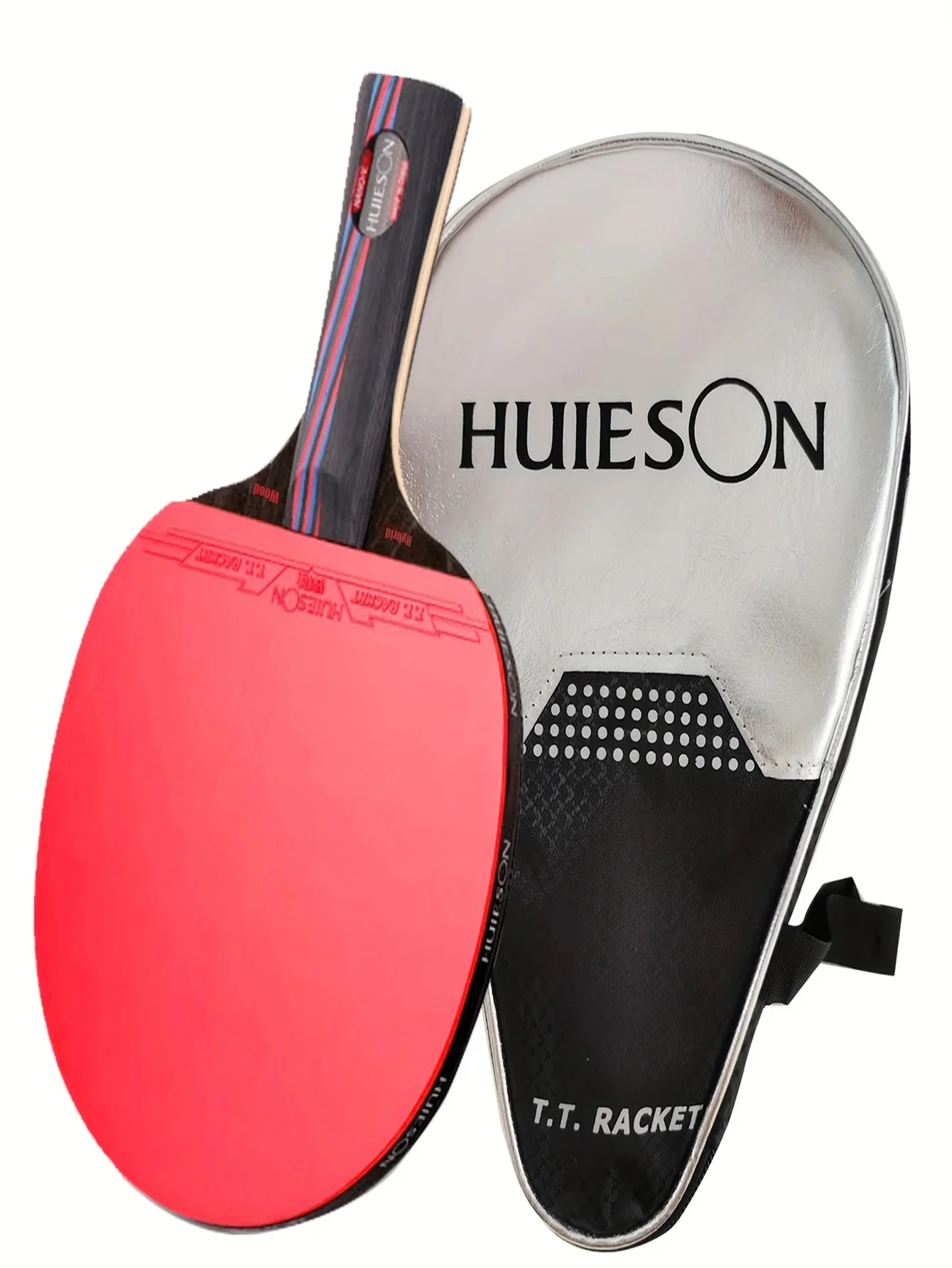 Huieson Professional Table Tennis Racket - Universal Carbon Fiber and Wood Table Tennis Racket with High Elasticity 2mm Sponge, 9-Ply 8-Carbon Training and Competition Grade, Ergonomic Grip, with a Protective Carrying Case - 1 Piece, Red and Black.