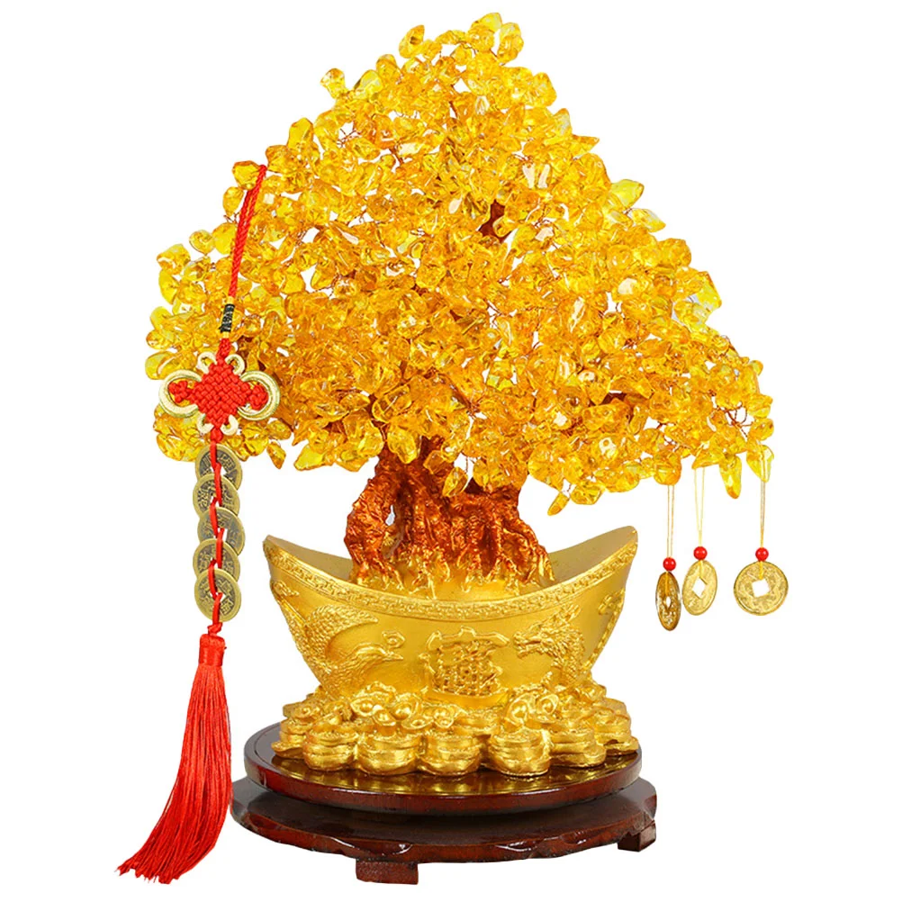 

Citrine Macrocarpa Premium Material Decor Chinese Ornament Crystal Money Tree Joyful Decoration Delicate Wood