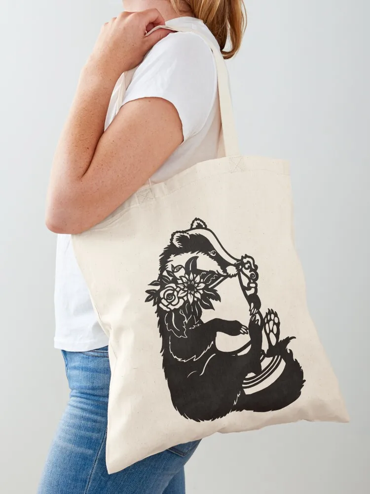 

Badger with cup Tote Bag woman shopping bag tote bag canvas Big women