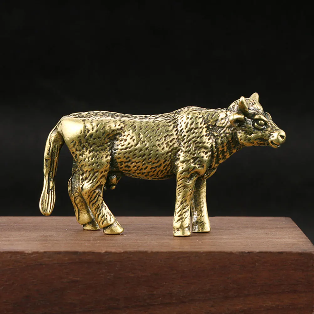 

Brass Cow Statue Mini Desktop Decoration Animal Adornment Home nament Garden Supplies Tabletop Craft Quality