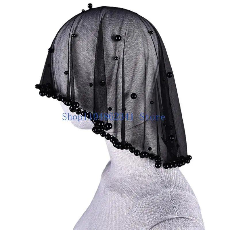 

5asd Womens 1 Layer Pearls Wedding Bridals Veil Bride Photography Wedding Veil Headdress Middle Length Pearls Veil