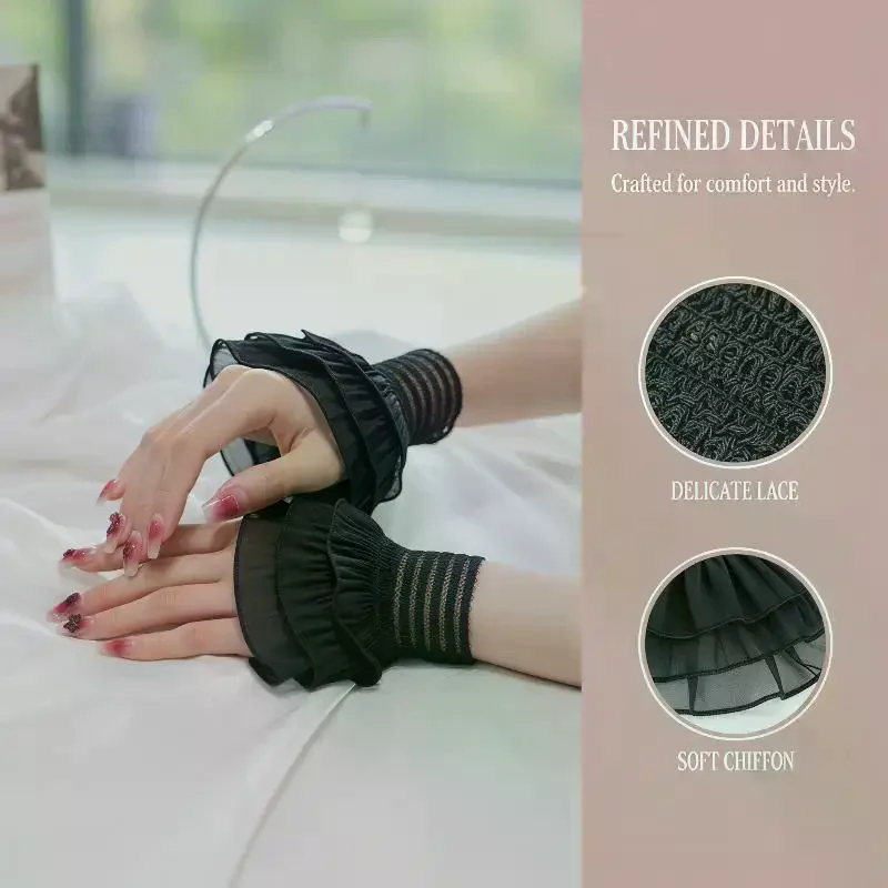 Female Sweater Fake Sleeves Hollow Out Crochet Floral Lace Horn Cuffs Embroidery Flounces Ruffles Elastic Wrist Warmers