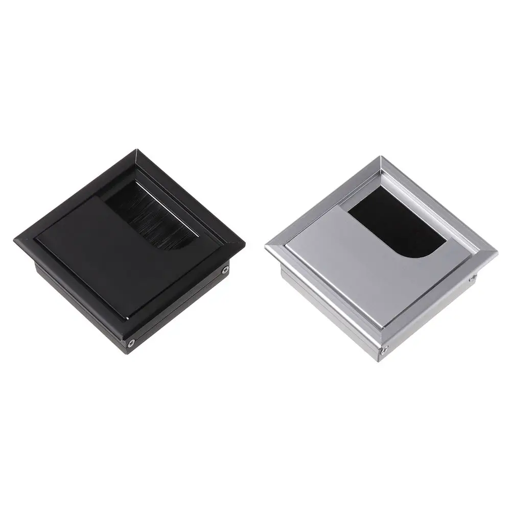 Aluminum Alloy Wire Cable Grommet Hole Cover PC Office Table Desk Rectangle Outlet Port with Black Brush Practical