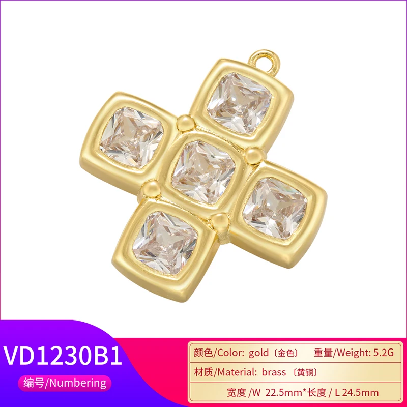 ZHUKOU cross charms for jewelry making Cubic zirconia pendants for women jewelry making supplies accessories wholesale VD1230