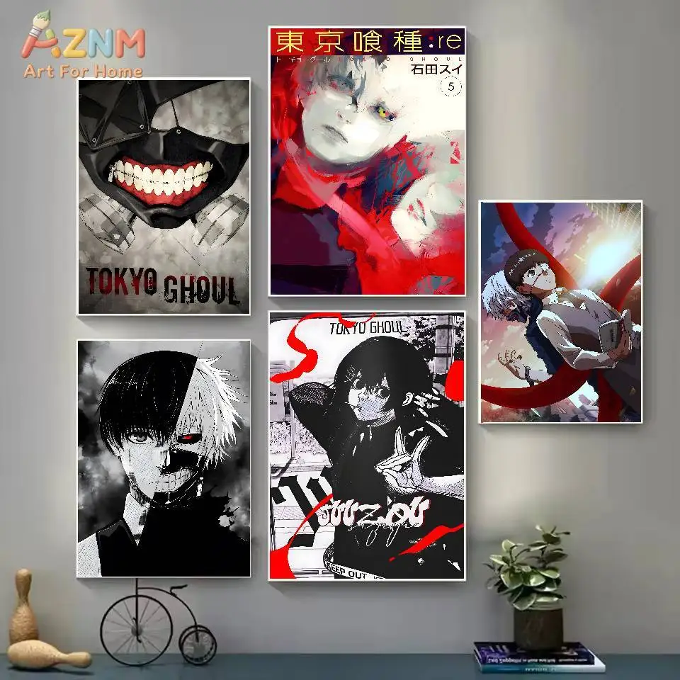 AZNM Tokyo Ghoul Anime Frameless Canvas Wall Art - Japanese Manga Juuzou Suzuya Character Poster with Black Red Accents for Bedr