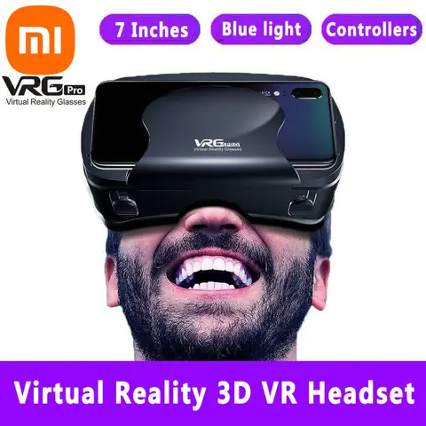 Xiaomi 가상 현실 3d Vr 헤드셋 스마트 안경 헬멧 스마트 폰 휴대 전화 모바일 7 인치 렌즈 쌍안경 컨트롤러