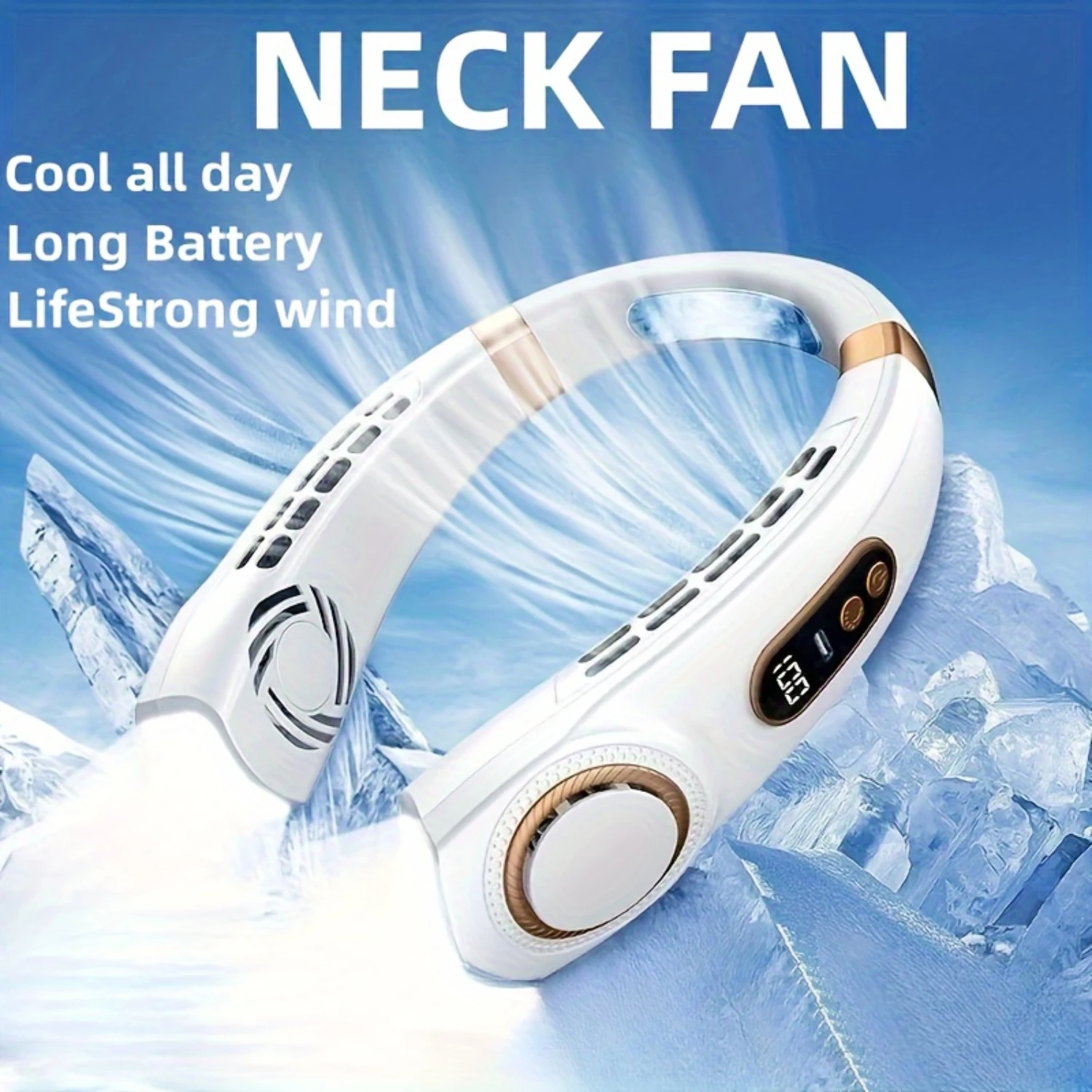 1pc, Portable Neck Fan With 5-Speed Adjustable Bladeless Hanging Design, USB Rechargeable With LED Digital Display, Quiet Operat