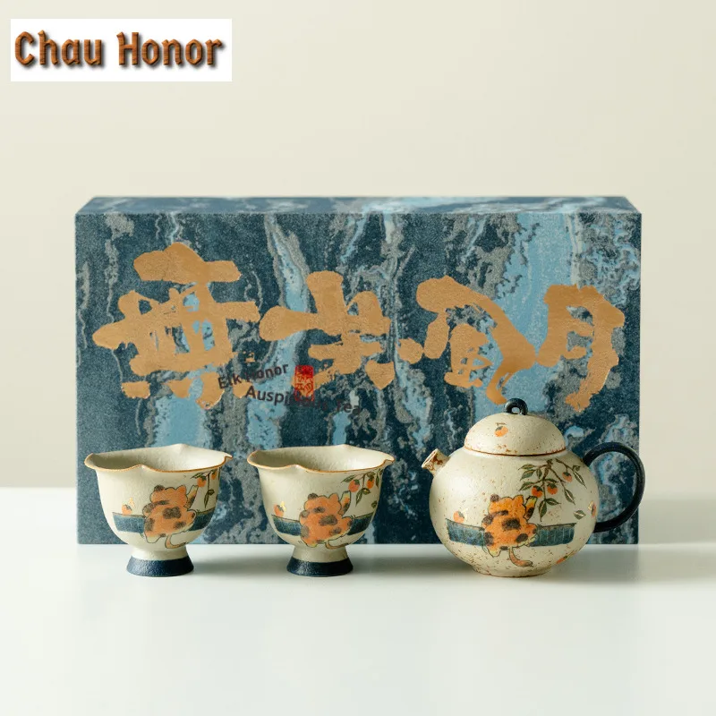 

Orange Cat Stealing Persimmon Tea Set Complete Set Creative Tea Ceremony Set Teapot And Tea Cup Set Chinese Tea Set Decoration