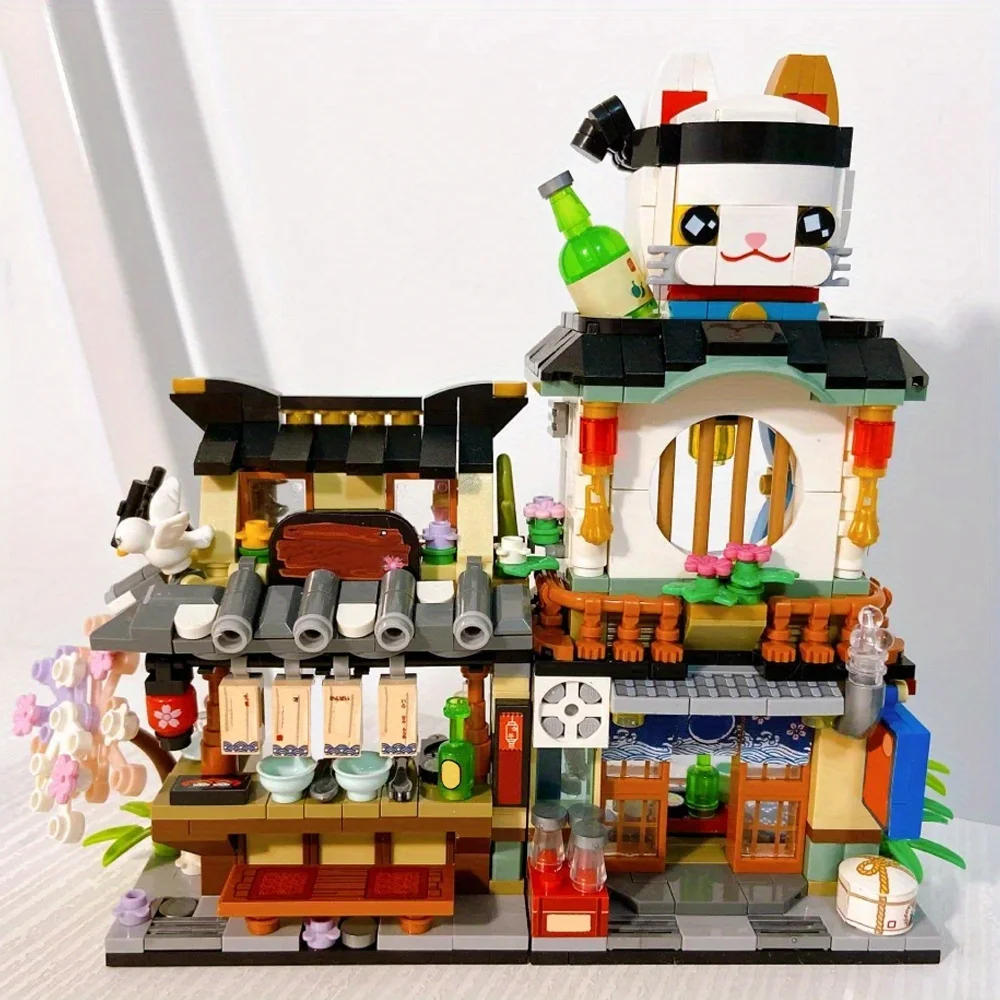 Criativo izakaya moc cena de rua casa blocos de construção modulares moc criativo diy mini blocos modelo de construção para presentes