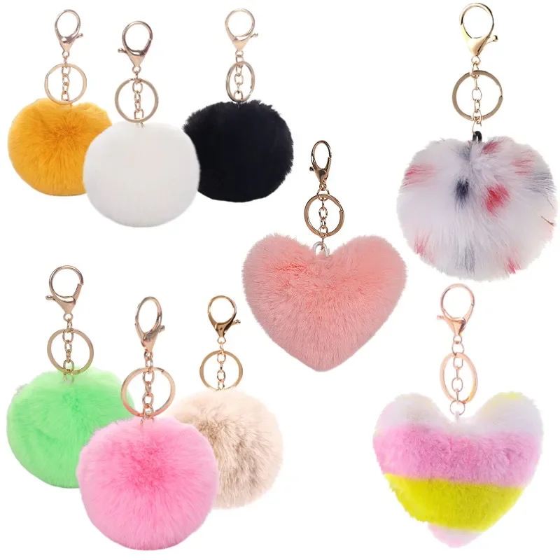 

5pcs Fluffy Fur PomPom Keychain Soft Faux Rabbit Fur Ball Car Keyring Pompom Key Chains Holder Women Bag Pendant Jewelry Gifts