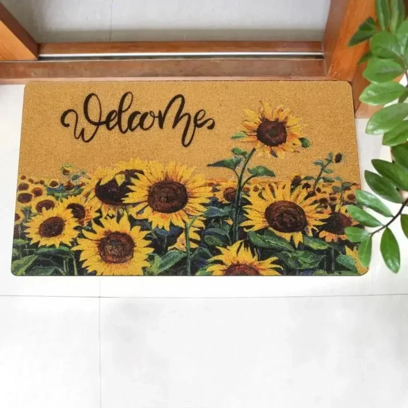 Floral Print Doormat Indoor Welcome Entrance Front Floor Decorative Carpet Non-slip Easy To Clean Area Rug Wrinkle-Resistant Mat