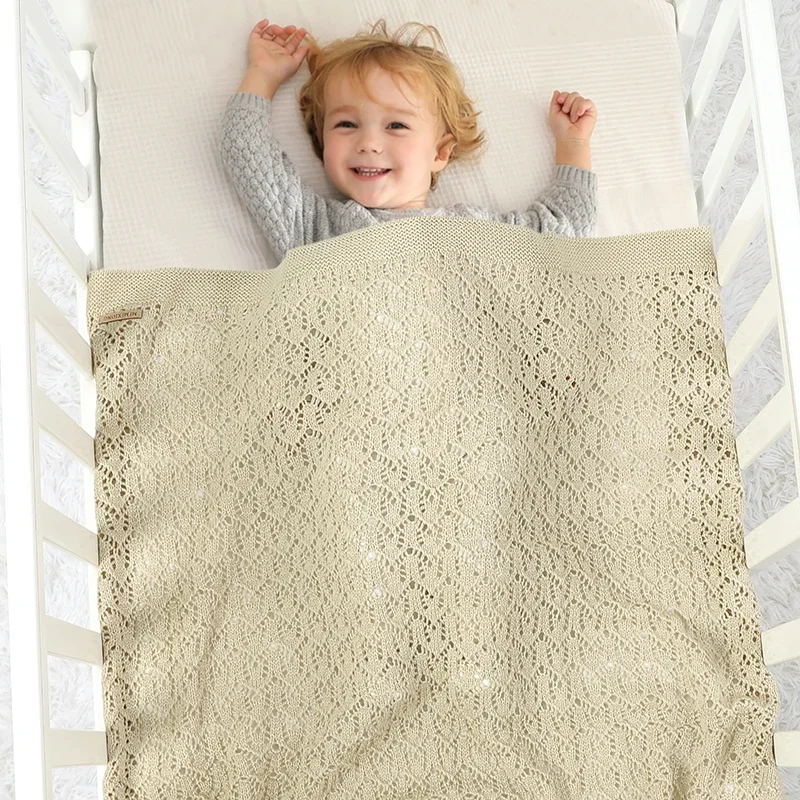 Algodão Knit Baby Blanket, Cama Infantil Meninas, Sofá Quilt, Xadrez, Hollow Out, Carrinho de Recém-nascido, Envoltório Swaddle, Super Macio, 90x70cm