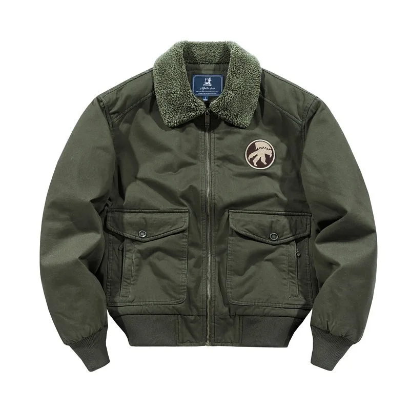 เสื้อแจ็คเก็ตขนแกะสำหรับผู้ชายคุณภาพดี เสื้อแจ็คเก็ตบอมเบอร์ผ้าฝ้ายสำหรับผู้ชาย เสื้อพาร์กาอุ่นหนาพิเศษ เสื้อโค้ทผู้ชายแบบมีกระเป๋าหลายช่อง ไซส์ 4XL