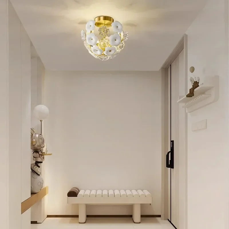 

SANDYHA Modern LED French Glass Flower Ceiling Light Decorative Lamp for Living Room Bedroom Home Staircase Lighting 2024
