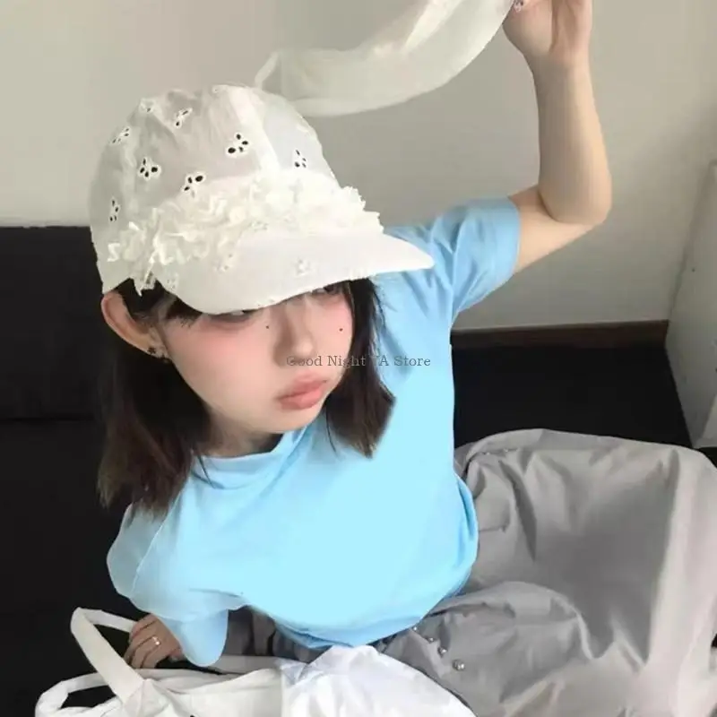 Anime anime multiuse Rabbits Ear Sun Hat com design borboleta oco para mulheres e garotas renda renda